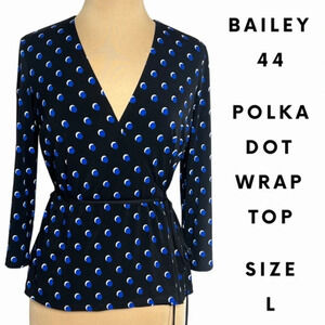 Bailey size large black with blue polka dots wrap top